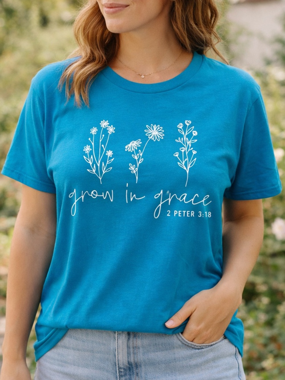 Port & Company Grow in Grace Graphic Tee XL Christian Floral Shirt